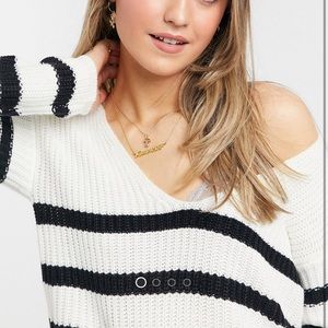 Brave soul reefia cropped v neck sweater striped